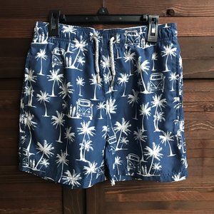 Boys Blue Swimming Trunks Palm Trees Print